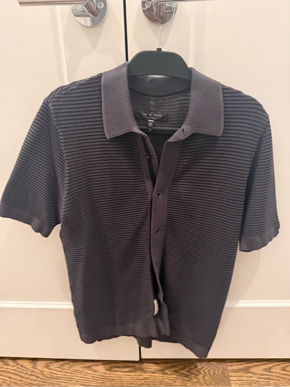 rag & bone Ribbed Short-Sleeve Polo Shirt in Charcoal Gray